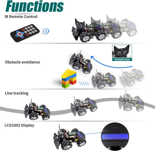 Vista 4 de Adeept Kit robótico de ruedas mecánicas omnidireccionales 4WD compatible con Raspberry Pi Pico DIY STEM Kit de robot educativo controlado a