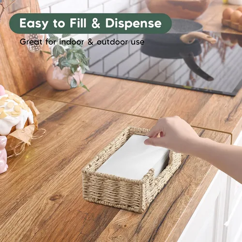 Vista 4 de Servilletero para baño, bandeja portatoallas de invitados de cuerda de papel de mimbre tejido, soporte de toalla de mano de papel desechable