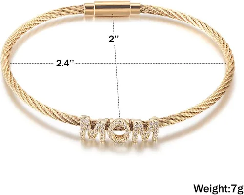 Vista 6 de Gold Cable Wire Bangle with MOMBLESSEDLOVED Bracelets for Women Stainless Steel Twisted Cuff Bracelet for Adults Fashion Jewelry Gift for Mom