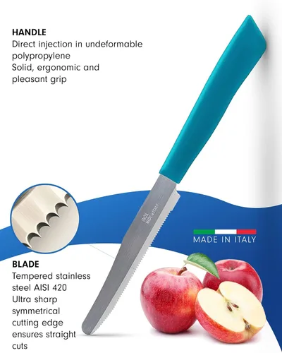 Vista 3 de Tredoni Juego de 6 cuchillos de cocina - Hoja dentada de 4.3", punta Celeste
