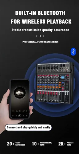 Vista 11 de CK-60 Mezclador profesional (6 canales) para grabación DJ Stage Karaoke Music Application w/USB Drive BT