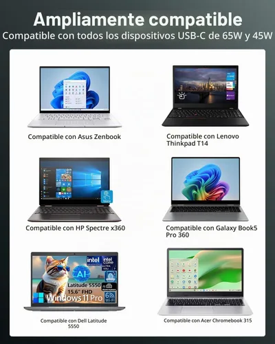Vista 4 de Superer Cargador apto para portátil Asus Zenbook Chromebook Expertbook
