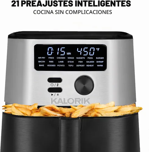 Vista 6 de Kalorik MAXX® Freidora de aire digital 7 en 1 de 6 cuartos de galón, pantalla LED, 21 ajustes preestablecidos inteligentes, 4 accesorios, libro