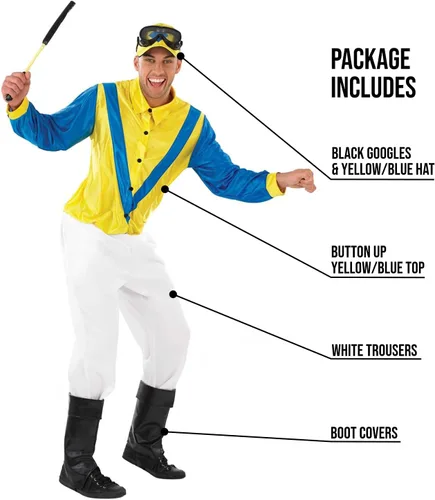 Vista 3 de Fun Shack Disfraz de jinete de caballo, disfraz de jockey para hombres, disfraz de Halloween de jockey, disfraz de jockey para adultos