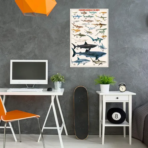 Vista 3 de EuroGraphics Póster de tiburones peligrosos, 36 x 24 pulgadas, color beige
