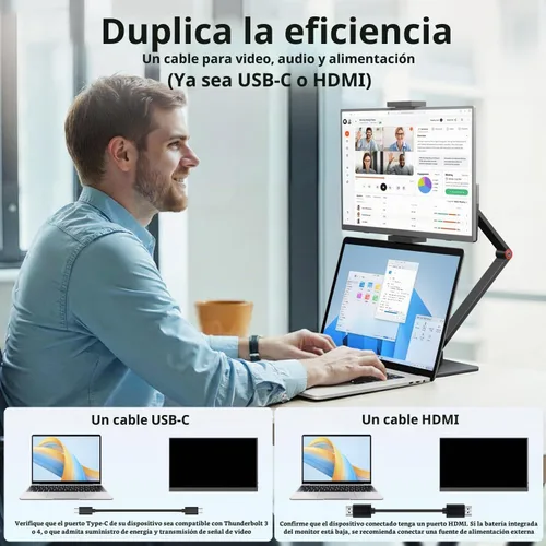 Vista 6 de Monitor portátil inalámbrico para portátil con batería y soporte, 15.6 Negro-1