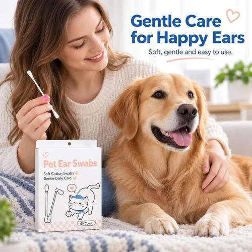 Vista 5 de MESINURS 2-in-1 Pet Ear Cleaning Cotton Swabs, Dual-Ended Soft Tips,1 Box