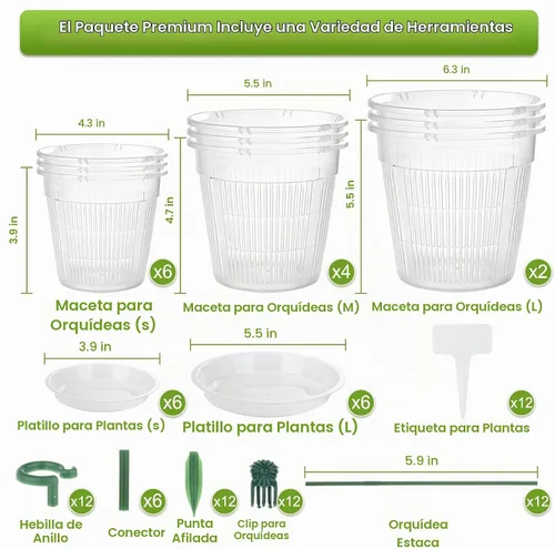 Vista 4 de Macetas transparentes para orquídeas con agujeros de drenaje, paquete de 12