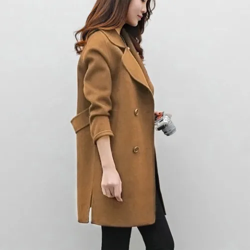 Vista 5 de JEGULV Gabardinas largas elegantes para mujer, ligeras, con frente abierto, color sólido, chaquetas para exteriores, cuello de solapa con muescas
