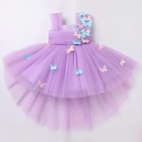Vista 5 de Vestido de tutú con lentejuelas y lazo alto y bajo, vestido de pétalos de encaje, princesa, concurso, boda, fiesta de cumpleaños, vestido formal