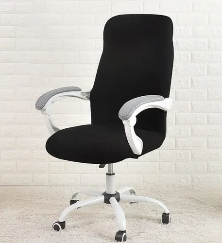Vista 11 de LINGXIYA Funda elástica para silla de oficina, suave y cómoda, de tela de grano de maíz, resistente al agua, resistente a derrames, funda para silla
