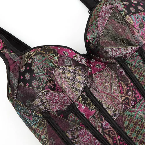 Vista 7 de Zhitunemi - Corsé con tirantes de hombro para mujer, sobre el busto, estilo Jacquard, gótico