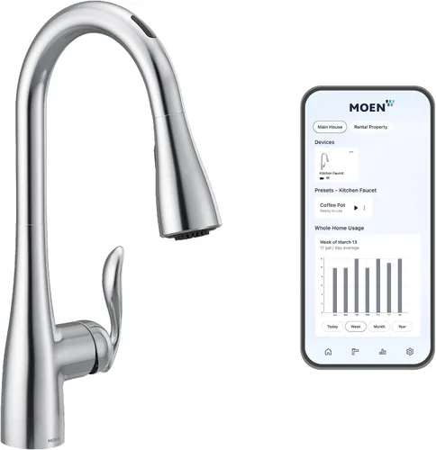Vista 14 de Moen Arbor Chrome Motionsense Wave Touchless Grifo de cocina desplegable de una manija con limpieza eléctrica, 7594EWC