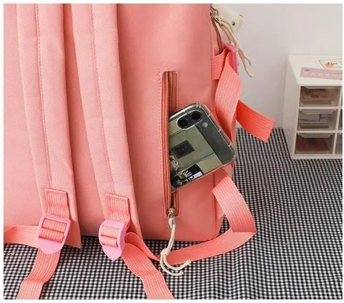 Vista 8 de Juego de 4 pines de mochila kawaii para mochila escolar, linda mochila estética