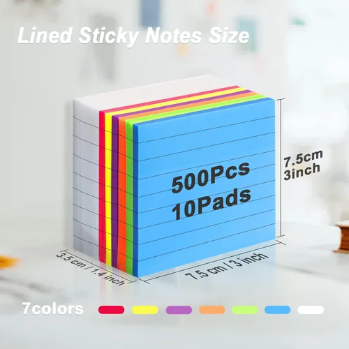 Vista 3 de MIUTME Notas adhesivas forradas transparentes, 7 colores brillantes, notas autoadhesivas transparentes, impermeable y translúcido con línea