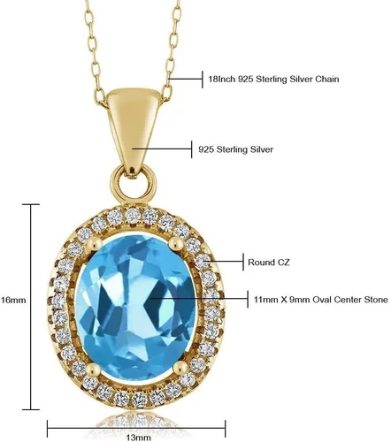 Vista 36 de Gem Stone King Collar con colgante de plata chapada en oro amarillo de 18 quilates de 0.433 x 0.354 in con piedra natal ovalada para mujer