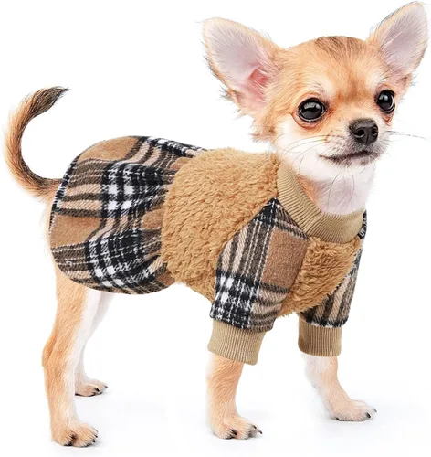 Vista 8 de Suéter pequeño para perro, ropa para perro, vestidos para cachorros para perros pequeños, vestido a cuadros de princesa, ropa para festivales