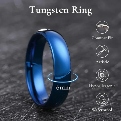 Vista 43 de King Will Alianza de boda de carburo de tungsteno para hombres y mujeres, anillos de promesa para parejas abovedados de alto pulido