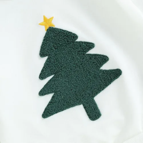 Vista 4 de Muasaaluxi Traje de Navidad para bebé recién nacido, con estampado de árbol de Navidadletras, pantalones deportivos, 2 piezas, trajes de otoño 0-3T