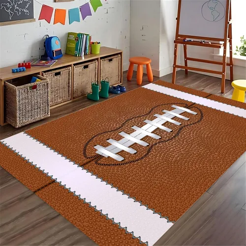 Vista 28 de Alfombra de fútbol americano, 3 x 4 pies, lavable de gran tamaño, ilustraciones 3D, con textura de cuero de fútbol, con cordones, alfombras