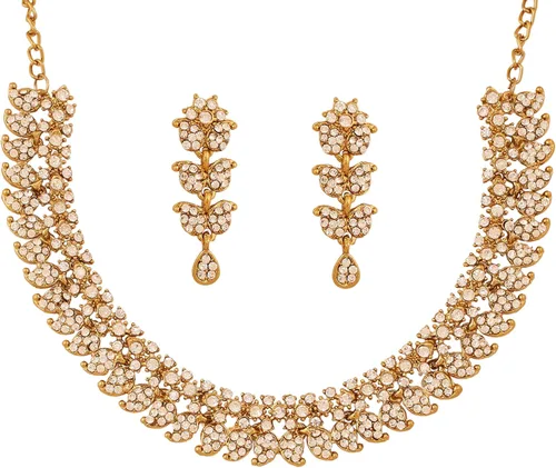 Vista 20 de Touchstone Conjunto de joyas de boda india, collares tradicionales de oro para mujer, conjuntos de diamantes de imitación de declaración hollywood 1