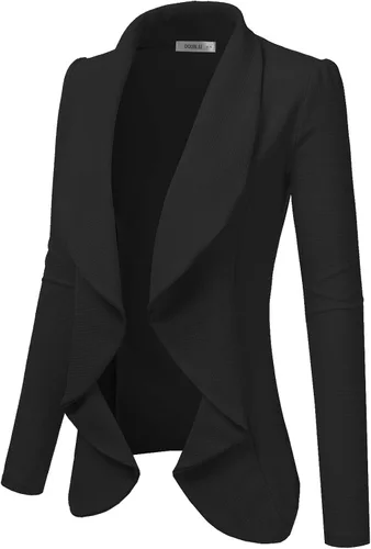 Vista 2 de Doublju - Blazer clásico fruncido con frente abierto para mujer talla extra grande