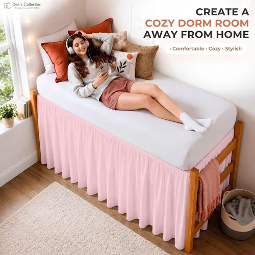 Vista 79 de Dorm Ruffle Twin XL 28" Drop Extra Long BedSkirt, Premium Brushed Microfiber Tailored Drop, Put On Elastic Long Dust Ruffle, Split Corner, Bedroom