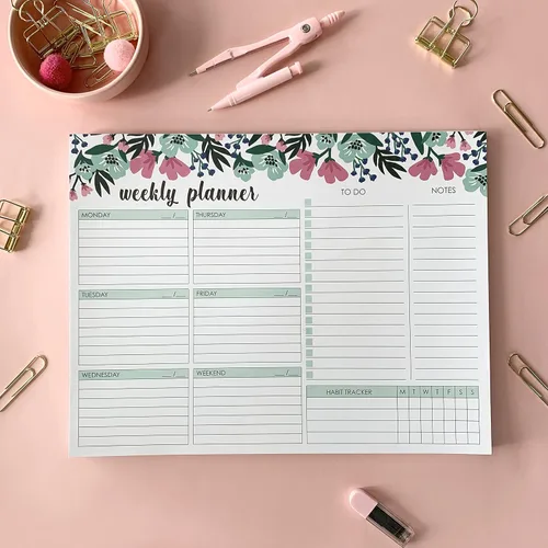 Vista 7 de Bloc de agenda semanal, 52 hojas tamaño carta desprendibles, 8.5” x 11” agenda semanal sin fecha, planificador de escritorio, bloc de notas