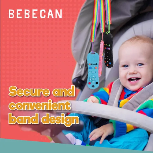 Vista 5 de BEBECAN Control remoto de silicona para bebé, juguete masticable sin BPA para bebés y niños pequeños de 3 a 24 meses, juguetes sensoriales para Negro