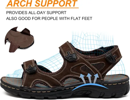 Vista 3 de Jousen Sandalias de cuero para hombre, sandalias de playa con punta abierta, para verano, senderismo, deportes al aire libre