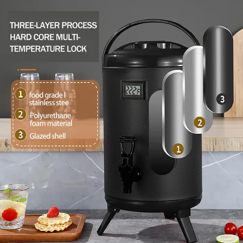 Vista 2 de Dispensador de bebidas aislado, dispensador de bebidas calientes de acero inoxidable 304 grueso de grado alimenticio, urna de agua caliente y fría