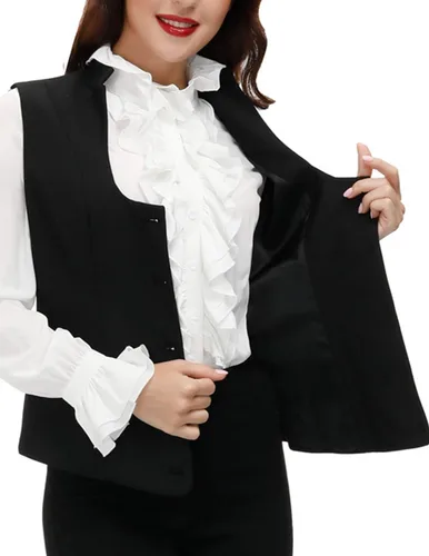 Vista 6 de KANCY KOLE Chaleco totalmente forrado para mujer, trajes de vestir formales de negocios, con botones, steampunk vintage