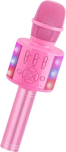 Vista 8 de Amazmic Máquina de Micrófono de Karaoke para Niños, Micrófono Bluetooth Portátil, Micrófono de Karaoke Inalámbrico de Mano con Luces LED, Regalo