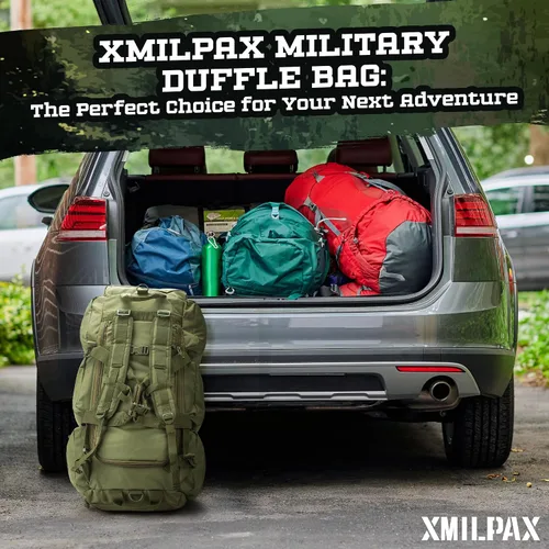 Vista 16 de Bolsa de lona militar grande de 100 L, bolsa de lona para despliegue, equipo deportivo, bolsa de equipaje de viaje con correas desmontables para AT