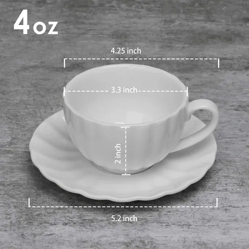 Vista 5 de amhomel Juego de 6 tazas de café y platillos de porcelana, tazas de capuchino de 4 onzas, colores fríos surtidos