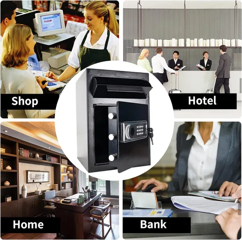 Vista 7 de Caja fuerte de seguridad para negocios de 2.5 cachorros con teclado digital, caja fuerte con ranura de caída con caja de carga frontal para dinero