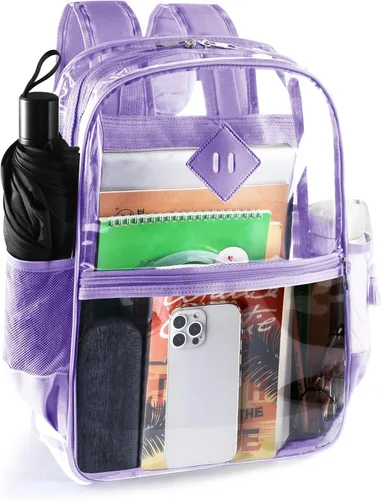 Vista 8 de Mochila transparente, mochila transparente para la escuela, mochila transparente de PVC resistente, con material de plástico de PVC resistente al