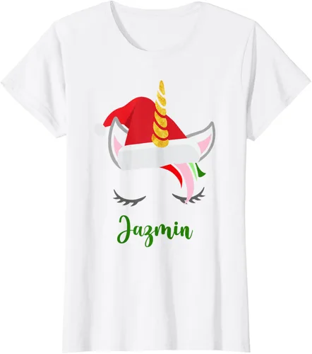 Vista 4 de Jazmin Name Gift - Camiseta Jazmin Santa Unicorn, Blanco
