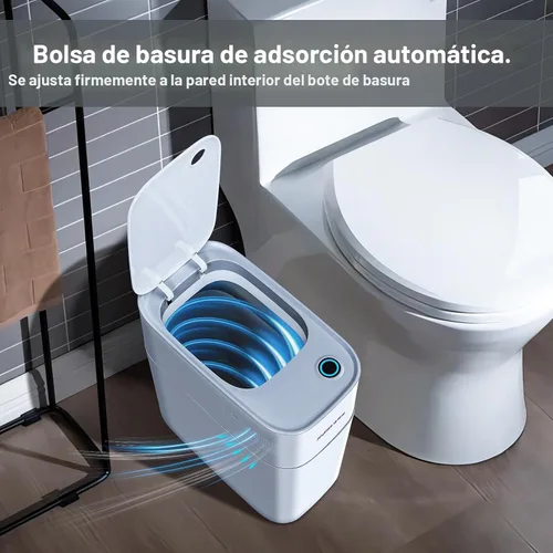 Vista 3 de JOYBOS Bote de basura automático con tapa, 3.8 galones, delgado y pequeño cubo de basura inteligente de plástico blanco, sensor de movimiento