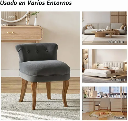 Vista 6 de HULALA HOME - Taburete de terciopelo con respaldo bajo, color gris
