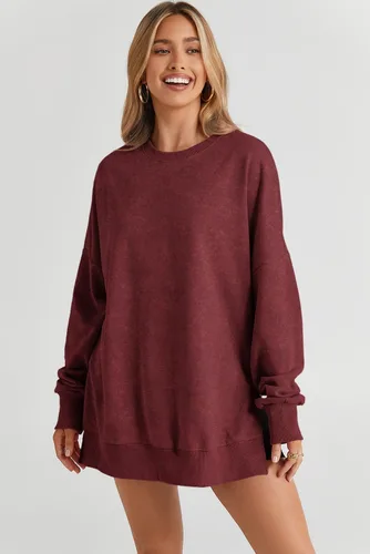 Vista 134 de SHEWIN Sudadera casual de manga larga con cuello redondo para mujer, ligera, holgada