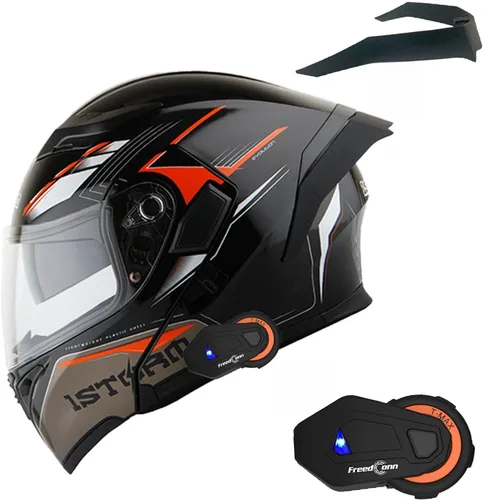 Vista 21 de 1Storm Casco modular de cara completa para motocicleta con doble visera abatible, protector solar: HB89
