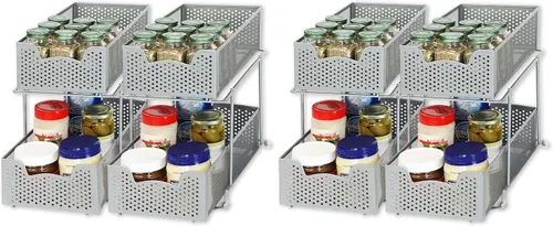 Vista 13 de Simple Houseware - Cajón organizador de cesta deslizante de 2 niveles, bronce