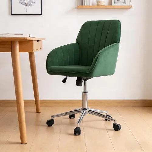Vista 18 de Silla de escritorio de oficina en casa, cómoda silla de computadora de terciopelo con asiento de respaldo, 300 libras de altura ajustable ergonómica