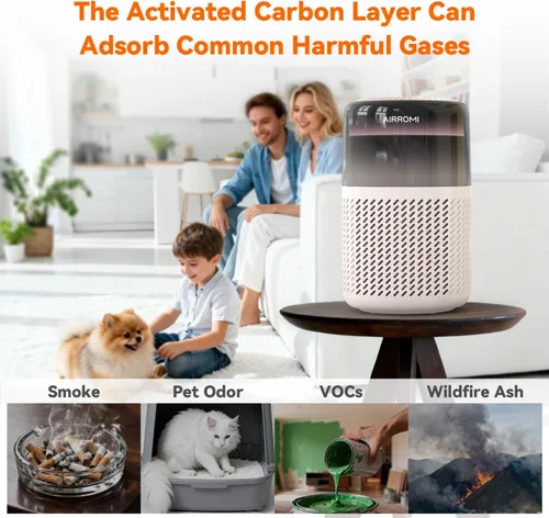 Vista 5 de Purificador de aire AIRROMI HEPA para dormitorio y hogar, purificador de aire para mascotas del hogar, elimina el olor a mascotas, olor a arena
