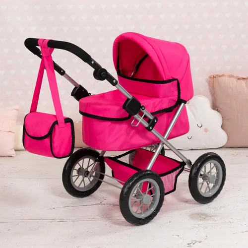 Vista 4 de Bayer: Cochecito de moda - rosa intenso - Incluye bolsa de hombro, se adapta a muñecas de hasta 18 pulgadas, mango ajustable, juego de simulación