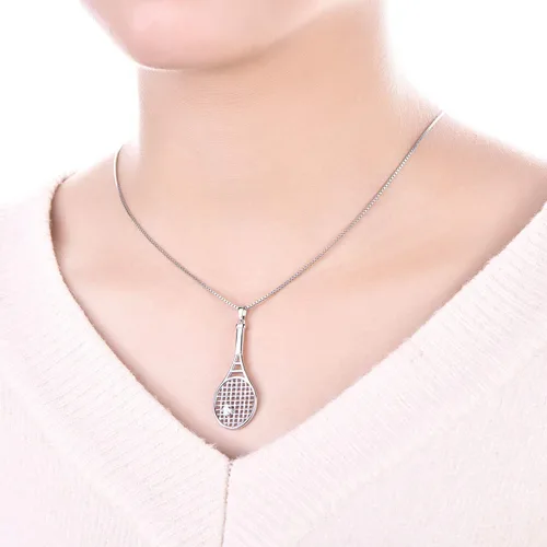 Vista 2 de YL Collar con colgante de raqueta de tenis de plata de ley 925 con piedras preciosas de amor, joyería deportiva para mujeres y hombres