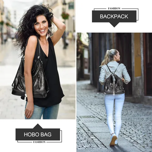 Vista 2 de kalopar Hobo Bags for Women,Large Shoulder Tote Bag for Women,Shiny Leather Trendy Purse with Zipper.