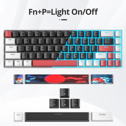 Vista 3 de surmen Teclado mecánico 65% para juegos con interruptor lineal rojo, mini teclado compacto con cable retroiluminado 60% para computadoras portátiles