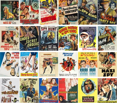 Vista 2 de Calcomanías grandes (24 piezas de 2.5 x 3.5 pulgadas) de servicio espía y secreto vintage de papelera, carteles de películas
